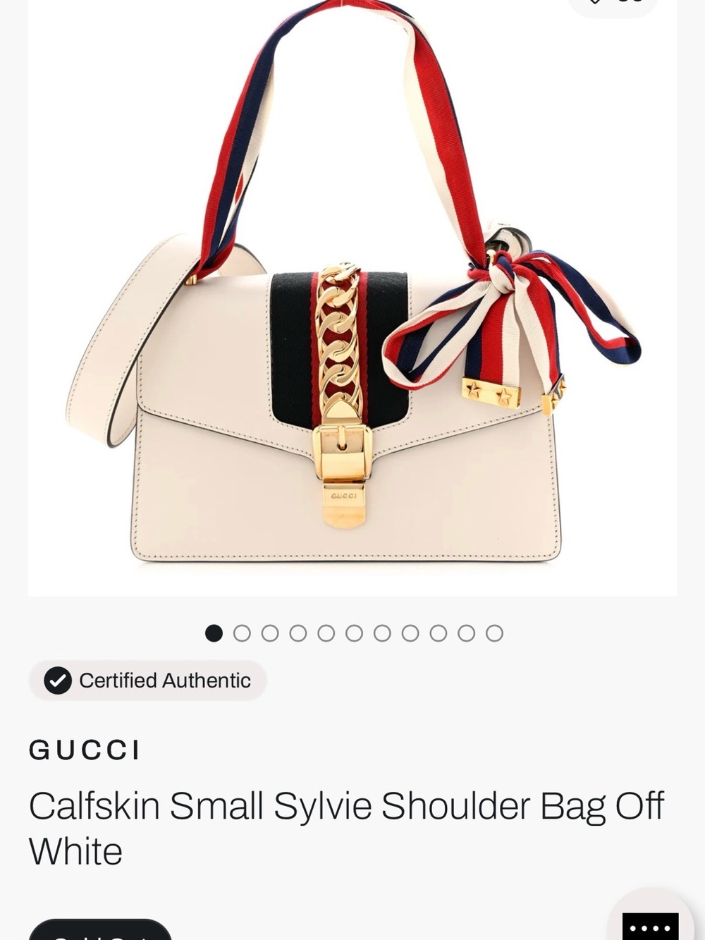 Gucci Off-White Calfskin Sylvie Shoulder Bag with Red & Navy Accents